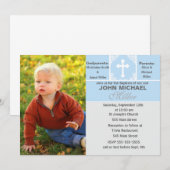 Boy Baptism Uitnodiging Blauwe Fotokaart (Voorkant / Achterkant)