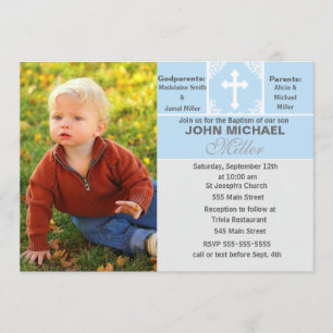 Boy Baptism Uitnodiging Blauwe Fotokaart