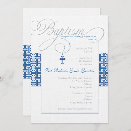 Boy Baptism Uitnodiging | marine (Voorkant / Achterkant)