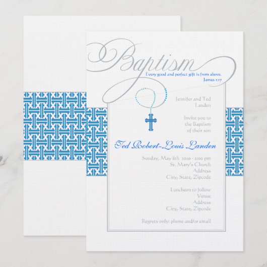 Boy Baptism Uitnodiging | Royal Blue (Voorkant / Achterkant)