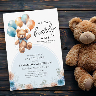 Boy Barly Wait Teddy Bear Boho Baby shower Kaart