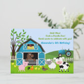 Boy Barnyard Boerderij Dieren Verjaardag Uitnodigi Kaart (Staand voorkant)