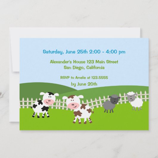 Boy Barnyard Boerderij Dieren Verjaardag Uitnodigi Kaart (Achterkant)