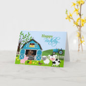 Boy Barnyard Boerderij Dieren Wenskaart Kaart (Gele Bloem)