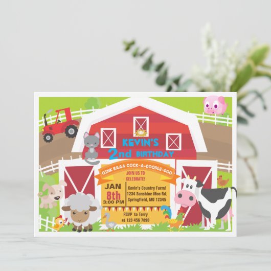 Boy barnyard uitnodiging - Boerderij Verjaardagsui (Staand voorkant)