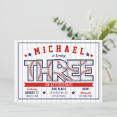 Boy Baseball 3rd Birthday Uitnodiging (Staand voorkant)