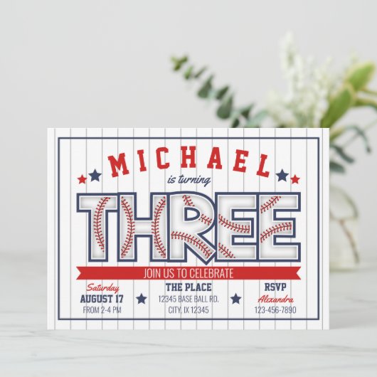 Boy Baseball 3rd Birthday Uitnodiging (Staand voorkant)