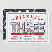 Boy Baseball 3rd Birthday Uitnodiging (Voorkant / Achterkant)