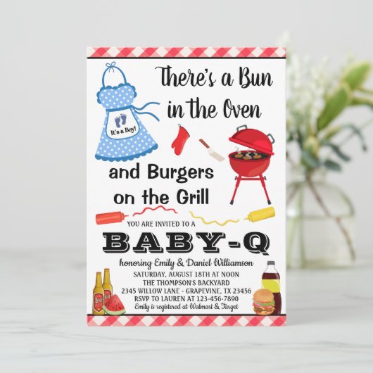 Boy BBQ Baby shower Uitnodiging (Staand voorkant)