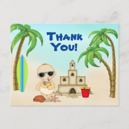 Boy Beach Baby Sandcastle en Surfboard Dank je wel Briefkaart