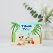 Boy Beach Baby Sandcastle en Surfboard Dank je wel Briefkaart (Staand voorkant)
