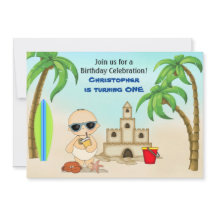 Boy Beach Baby Sandcastle n Surfboard 1e Verjaarda