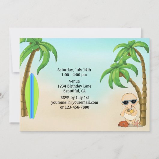 Boy Beach Baby Sandcastle n Surfboard 1e Verjaarda Kaart (Achterkant)