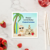 Boy Beach Baby Sandcastle n Surfboard 1e Verjaarda Servet (Insitu)