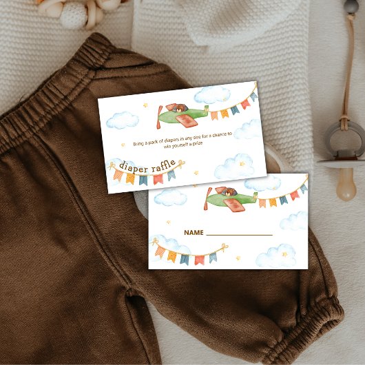 Boy Bear Airplane Sky Diaper Raffle Baby Shower  Informatiekaartje