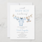 Boy Bear Clothesline Baby Shower invitation Kaart (Voorkant)