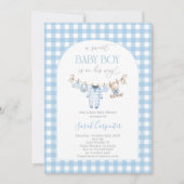 Boy Bear Clothesline Baby Shower invitation Kaart (Voorkant)