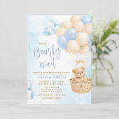 BOY Bear Cloud Balloon Baby Shower Invite Kaart (Staand voorkant)