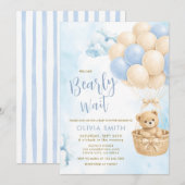 BOY Bear Cloud Balloon Baby Shower Invite Kaart (Voorkant / Achterkant)