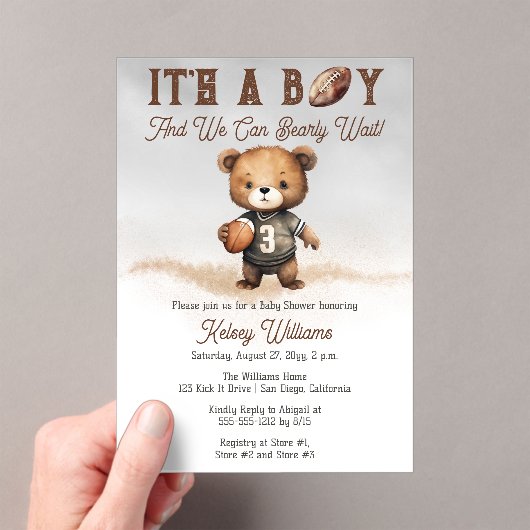Boy Bearly Wait Amerikaans Football Baby shower Acryl Uitnodigingen (Insitu (Draagbaar))