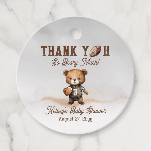 Boy Bearly Wait Amerikaans Football Baby shower Bedankjes Labels (Voorkant)