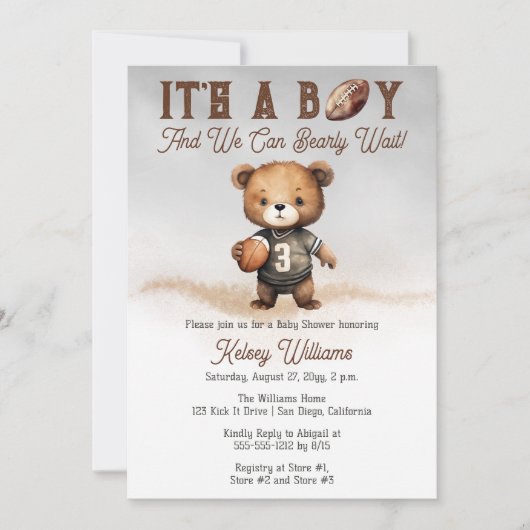 Boy Bearly Wait Amerikaans Football Baby shower Kaart (Voorkant)