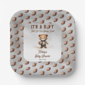 Boy Bearly Wait Amerikaans Football Baby shower Papieren Bordje (Voorkant)