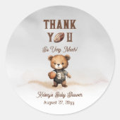 Boy Bearly Wait Amerikaans Football Baby shower Ronde Sticker (Voorkant)