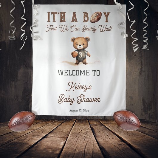 Boy Bearly Wait Amerikaans Football Baby shower Wandkleed