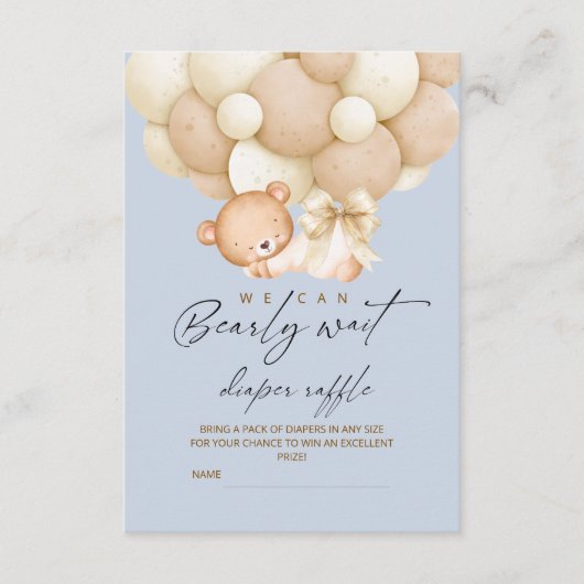 Boy Bearly Wait Diaper Raffle Baby Shower    Informatiekaartje (Voorkant)