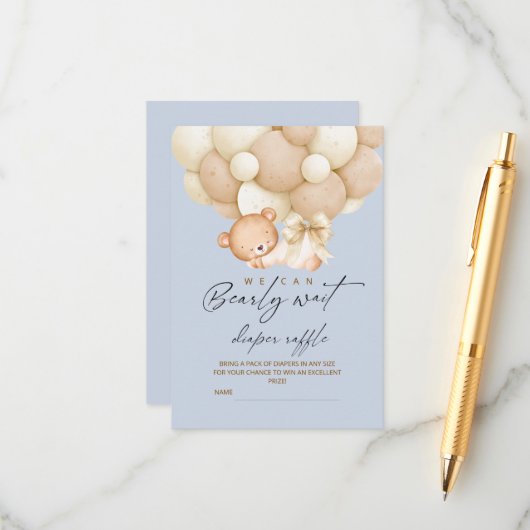 Boy Bearly Wait Diaper Raffle Baby Shower    Informatiekaartje (Voorkant / Achterkant in situ)