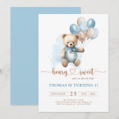 Boy Beary Sweet 1st Birthday Teddy Bear Blauw Brui Kaart (Voorkant / Achterkant)