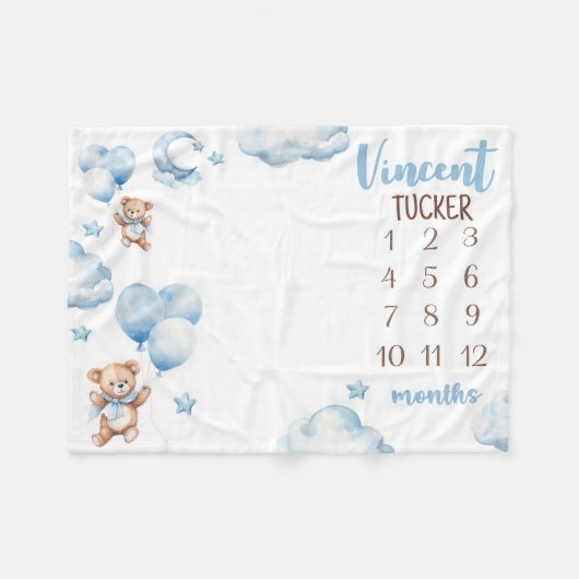 BOY BEER BALLONNEN Mijlpaal Deken, Blue Balloons Fleece Deken (Voorkant (Horizontaal))