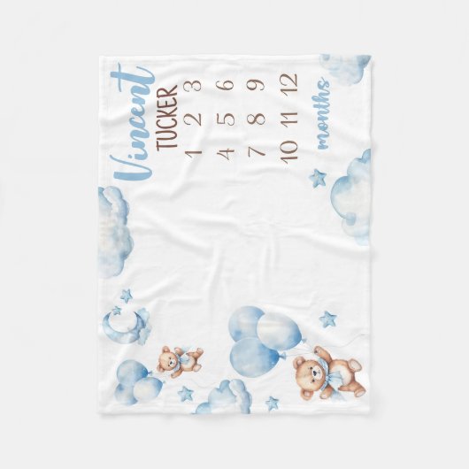 BOY BEER BALLONNEN Mijlpaal Deken, Blue Balloons Fleece Deken (Voorkant)