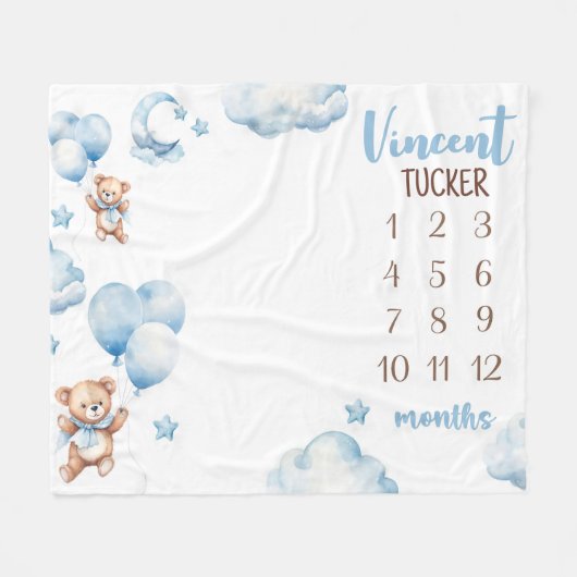 BOY BEER BALLONNEN Mijlpaal Deken, Blue Balloons Fleece Deken (Voorkant (Horizontaal))
