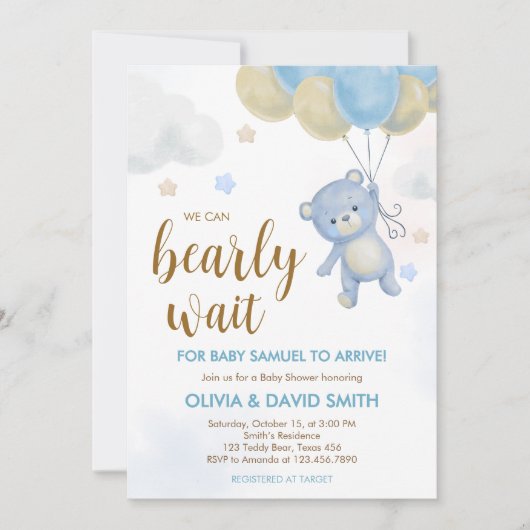 Boy Beer Bearly Wait Baby shower Kaart (Voorkant)