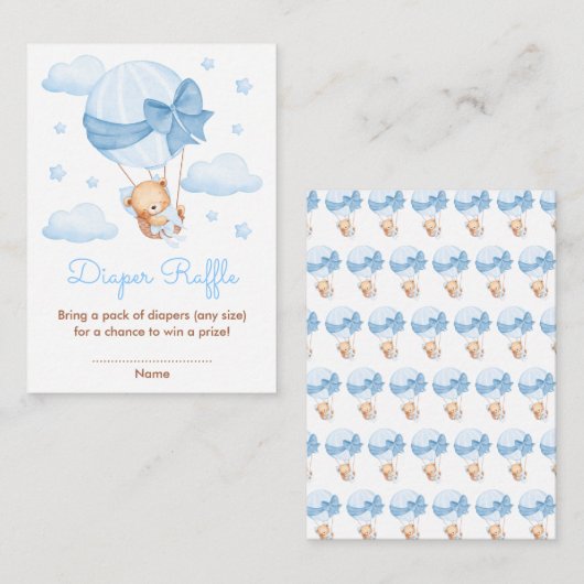 Boy Beer Blue Balloon Baby shower Luier Raffle Informatiekaartje (Voorkant / Achterkant)