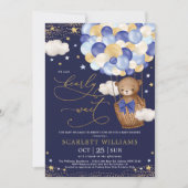Boy Beer heteluchtballon Navy Gold Sky Baby shower Kaart (Voorkant)