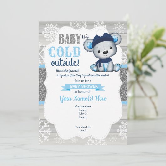 Boy Beer Winteruitnodiging voor Boy Baby shower Kaart (Staand voorkant)