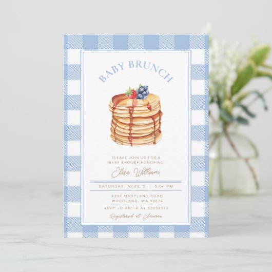 Boy Berries Pannenkoek Baby shower Brunch Kaart (Staand voorkant)