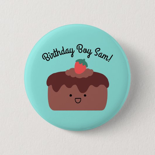 Boy Birthday Brown Chocolate Cake Party Button (Voorkant)