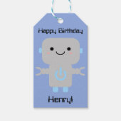 Boy Birthday Cute Cartoon Robot Blue Cadeaulabel (Voorkant)