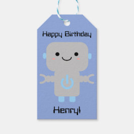 Boy Birthday Cute Cartoon Robot Blue Cadeaulabel