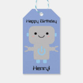 Boy Birthday Cute Cartoon Robot Blue Cadeaulabel (Achterkant)