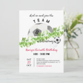 Boy Birthday Football Invitation Kaart (Staand voorkant)