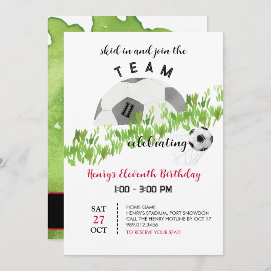 Boy Birthday Football Invitation Kaart (Voorkant / Achterkant)