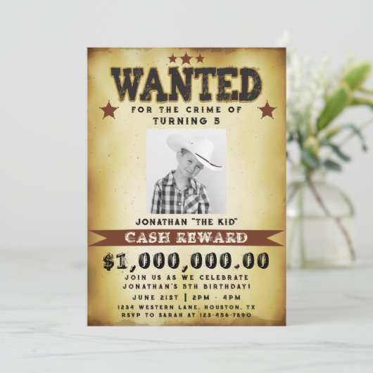 Boy Birthday Gezocht Poster Cowboy Uitnodiging (Staand voorkant)