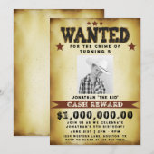 Boy Birthday Gezocht Poster Cowboy Uitnodiging (Voorkant / Achterkant)