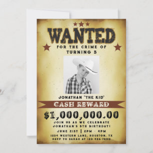 Boy Birthday Gezocht Poster Cowboy Uitnodiging