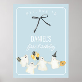 Boy Birthday Ghost en Black Bow Baby shower Poster